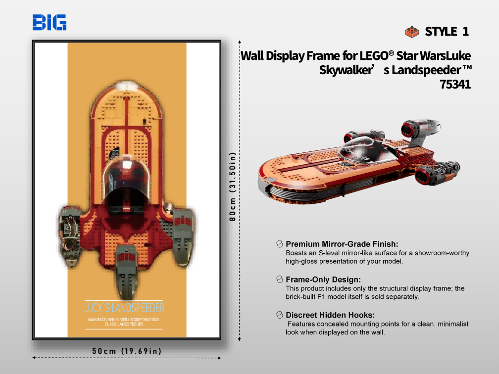 LEGO Wall Display Frame for Star Wars Luke Skywalker`s Land speeder (75341)