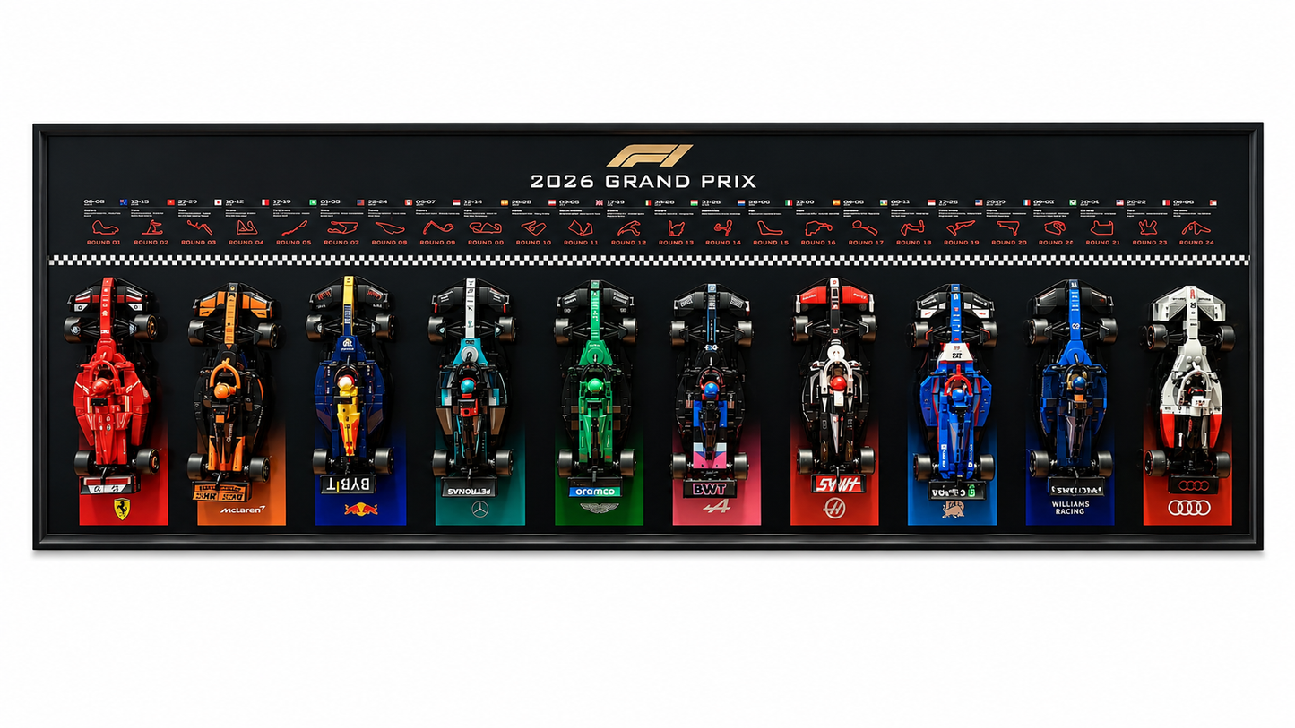 Wall Display Frame for LEGO® 10 x F1 Speed Champions F1 Cars